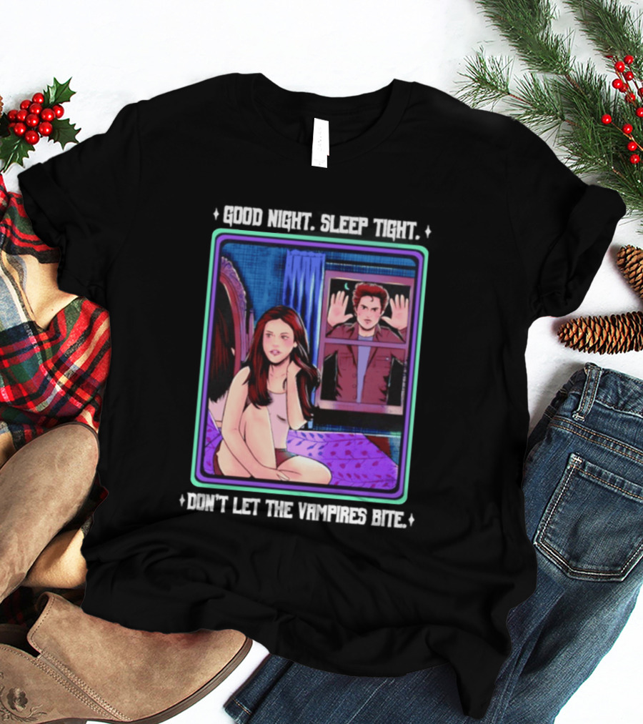 Good Night Sleep Tight Don't Let The Vampires Bite Twilight Bedroom Scene T-Shirt