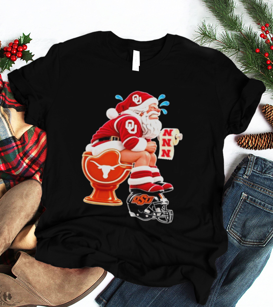 OU Oklahoma Sooners Santa Claus Toilet Texas Longhorns OSU Cowboys Football Meme T-Shirt