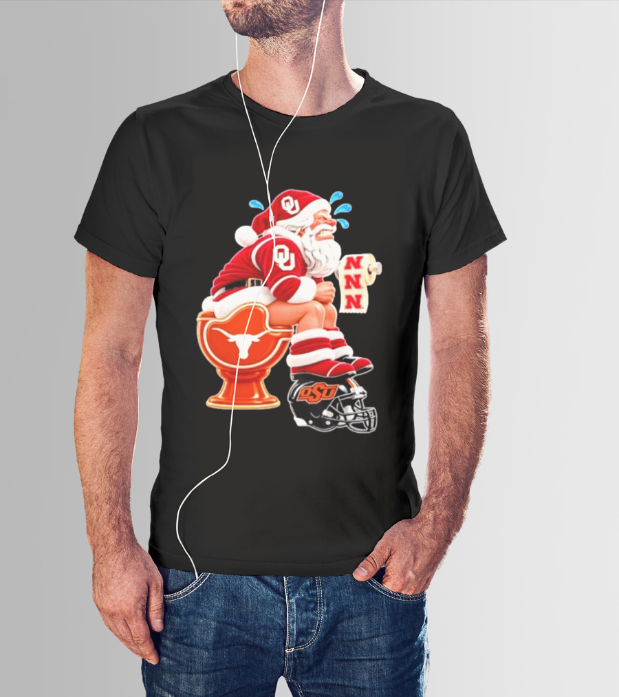 OU Oklahoma Sooners Santa Claus Toilet Texas Longhorns OSU Cowboys Football Meme T-Shirt