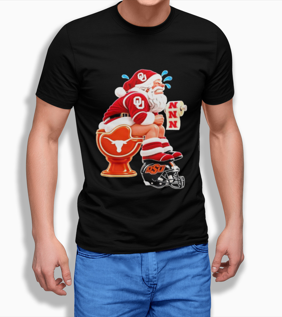 OU Oklahoma Sooners Santa Claus Toilet Texas Longhorns OSU Cowboys Football Meme T-Shirt