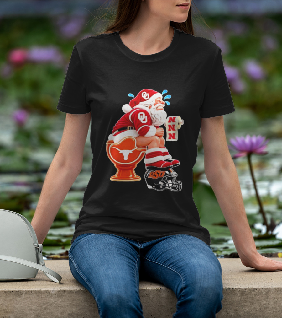 OU Oklahoma Sooners Santa Claus Toilet Texas Longhorns OSU Cowboys Football Meme T-Shirt