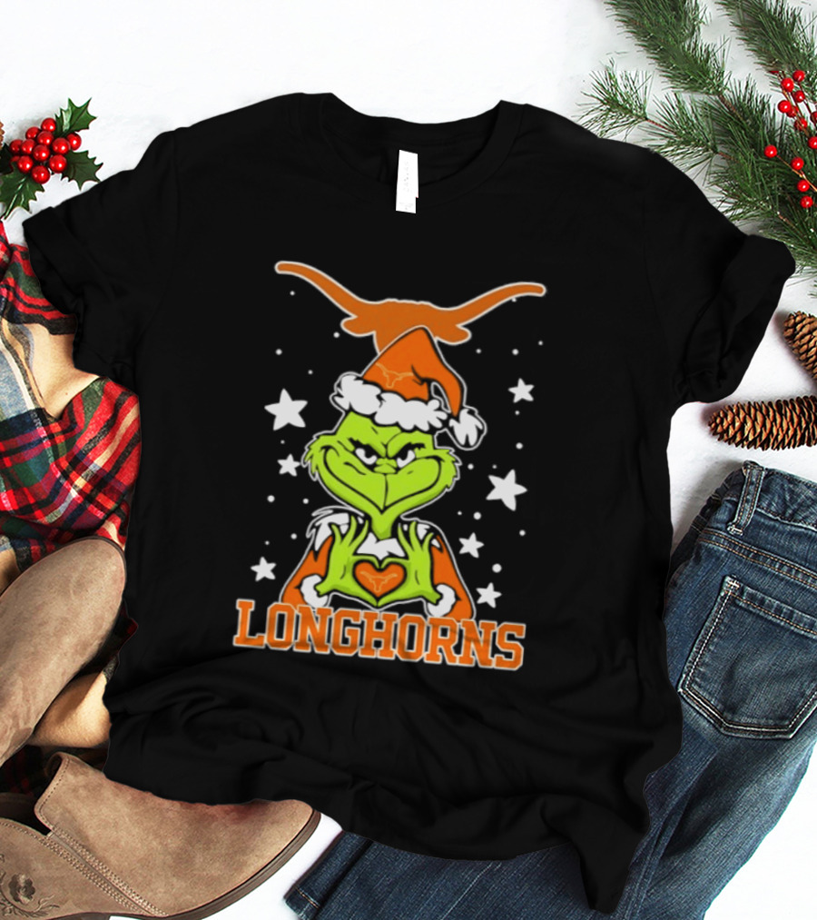 Texas Longhorns Grinch Christmas Love Hands Football 2026 T-Shirt
