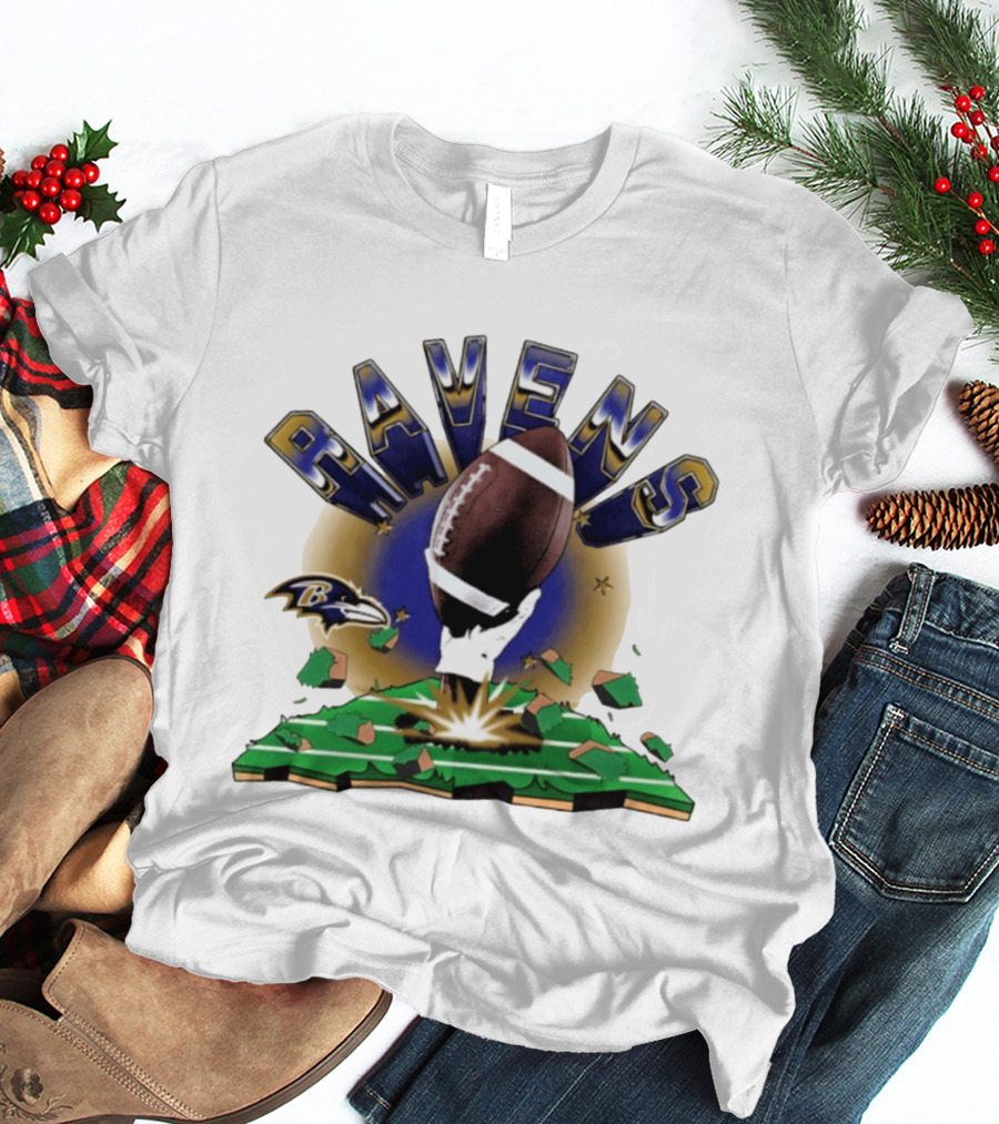 Ravens 2026 Explode Clubhouse Logo With Football And Hand Iconic Team T-Shirt
