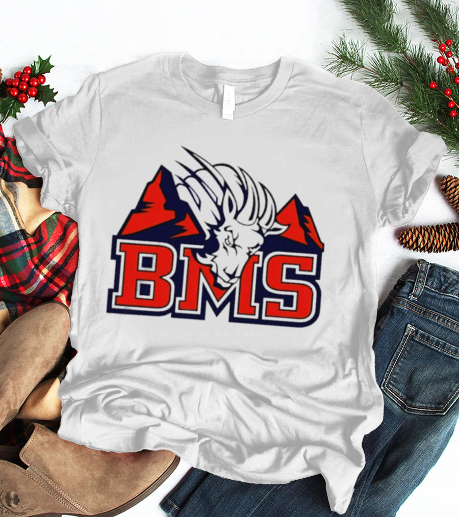 BMS Mountain Ram College Sports Iconic Red And Navy Blue T-Shirt