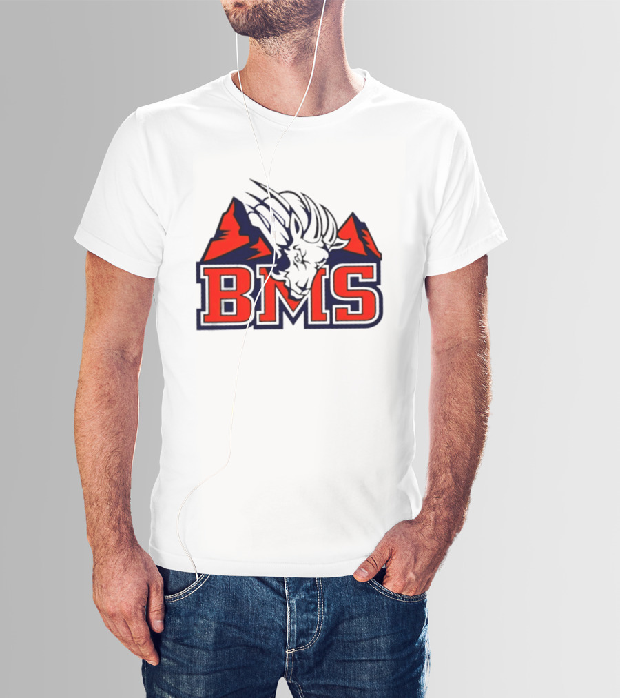 BMS Mountain Ram College Sports Iconic Red And Navy Blue T-Shirt