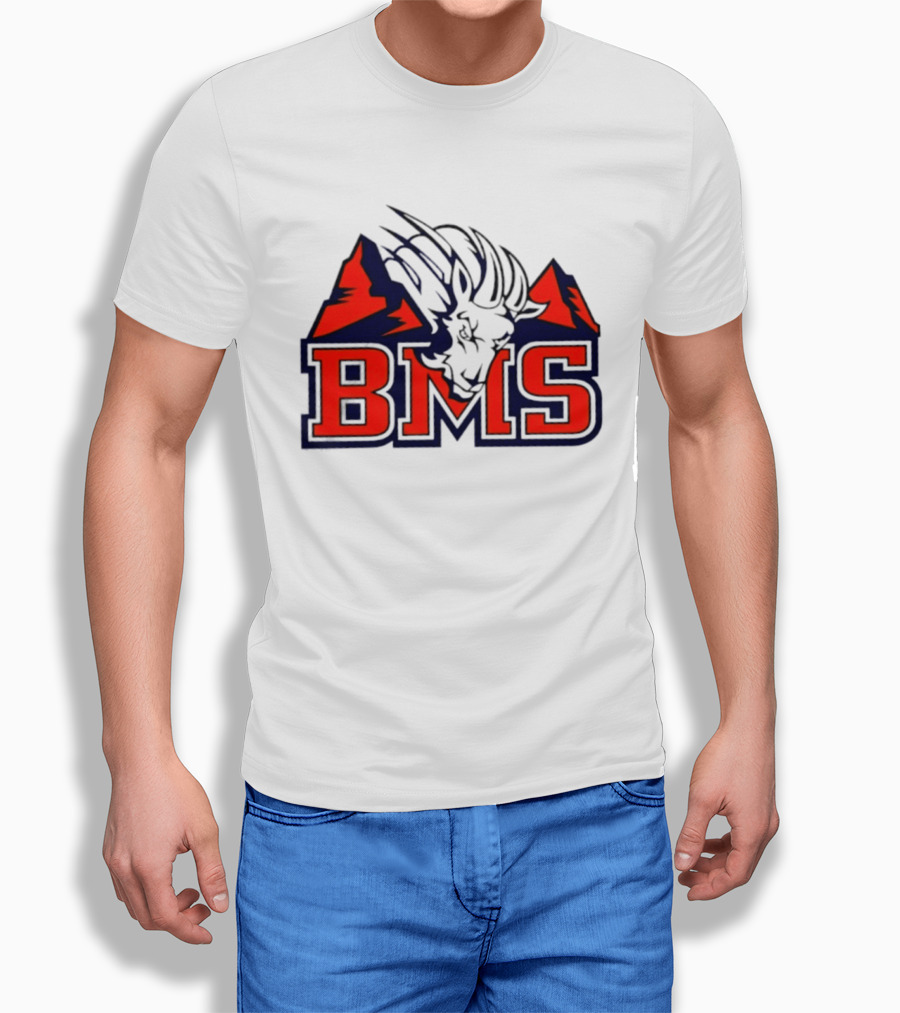 BMS Mountain Ram College Sports Iconic Red And Navy Blue T-Shirt