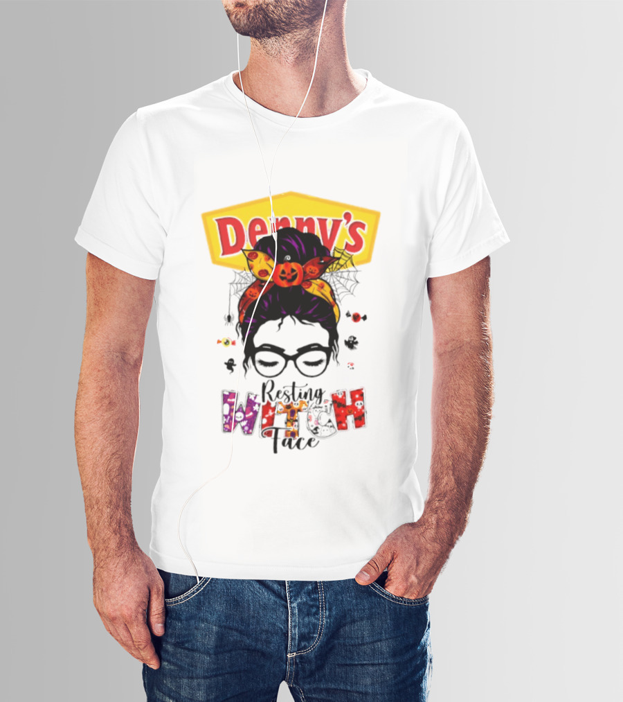 Denny's Resting Witch Face Halloween 2026 Pumpkin Headband And Web Glasses T-Shirt