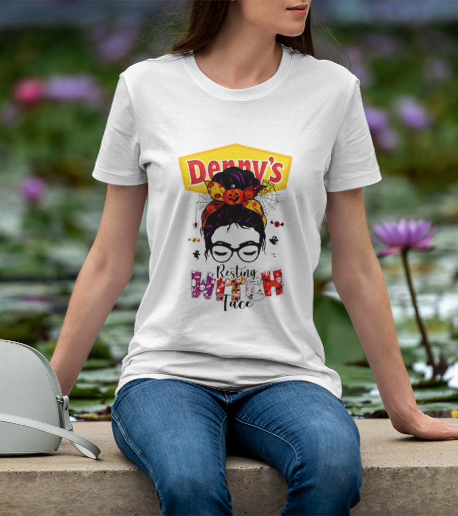 Denny's Resting Witch Face Halloween 2026 Pumpkin Headband And Web Glasses T-Shirt
