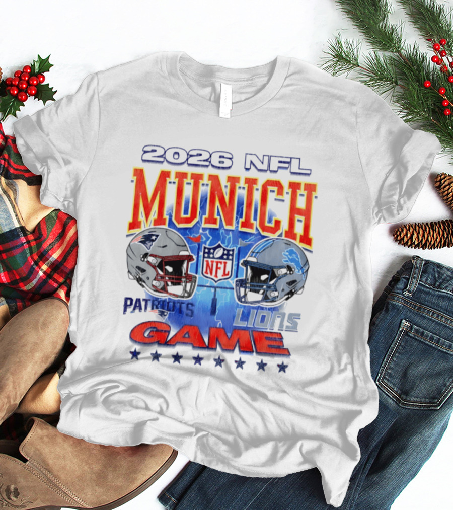 2026 NFL Munich Game New England Patriots Vs Detroit Lions Helmets T-Shirt