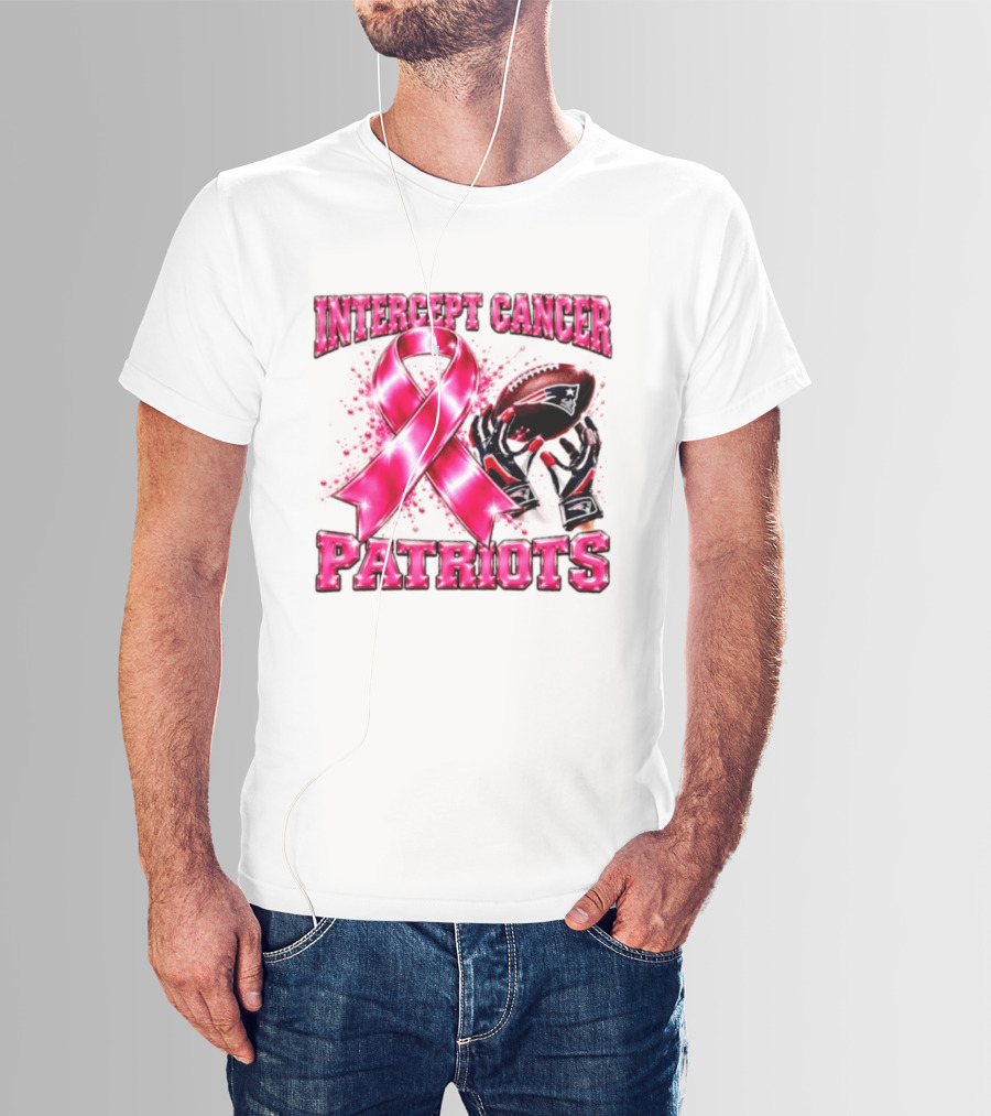 Intercept Cancer New England Patriots 2026 Football Gloves Pink Ribbon Awareness T-Shirt
