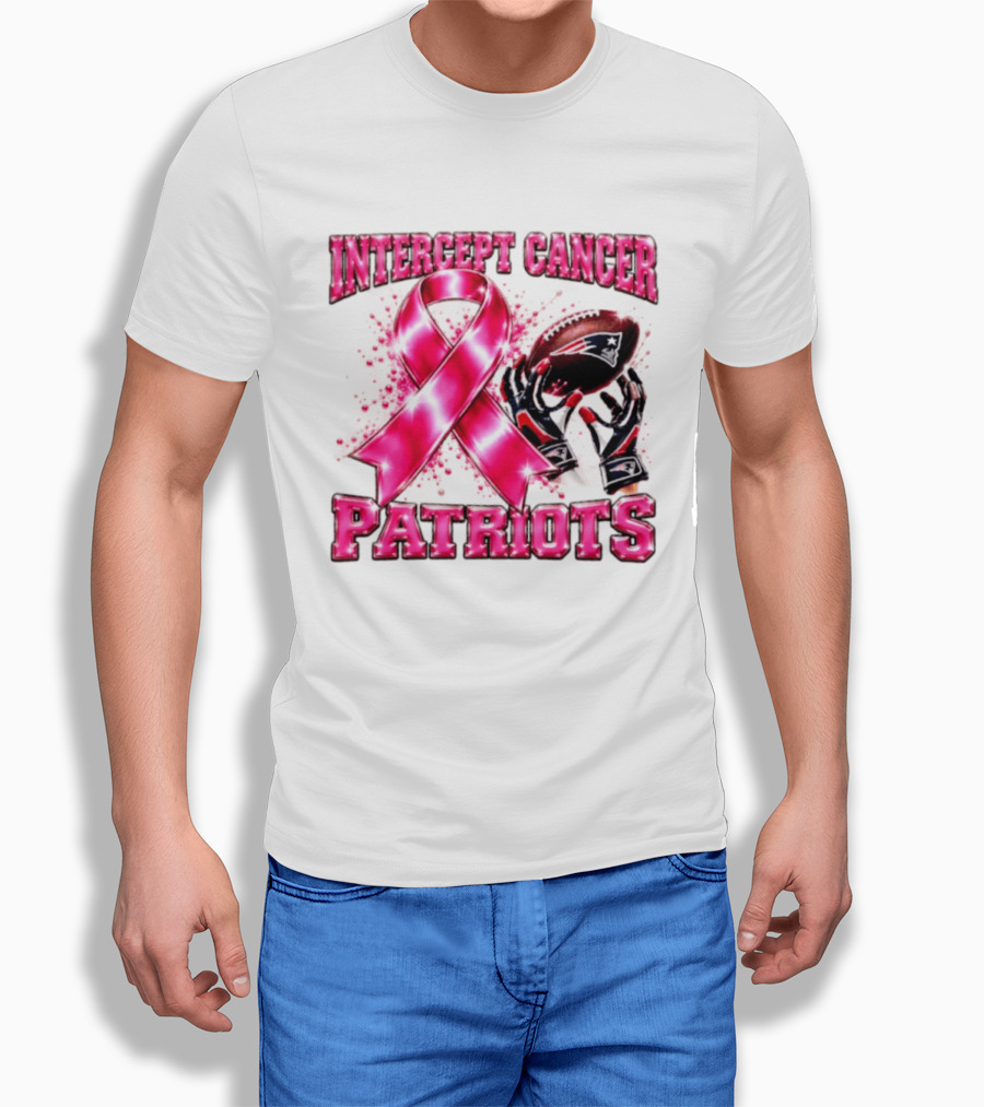 Intercept Cancer New England Patriots 2026 Football Gloves Pink Ribbon Awareness T-Shirt