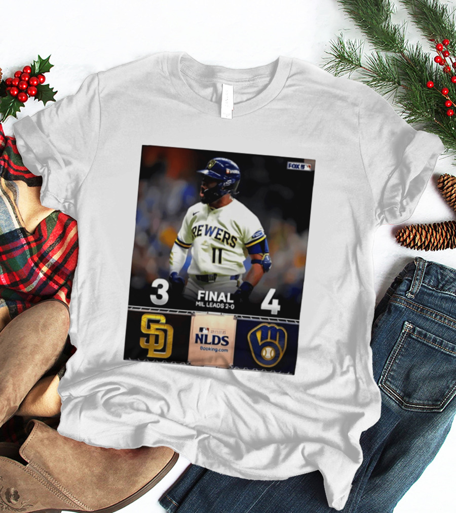 Milwaukee Brewers Vs San Diego Padres 4 3 Game 2 2026 NLDS Final Score MIL Leads 2 0 T-Shirt