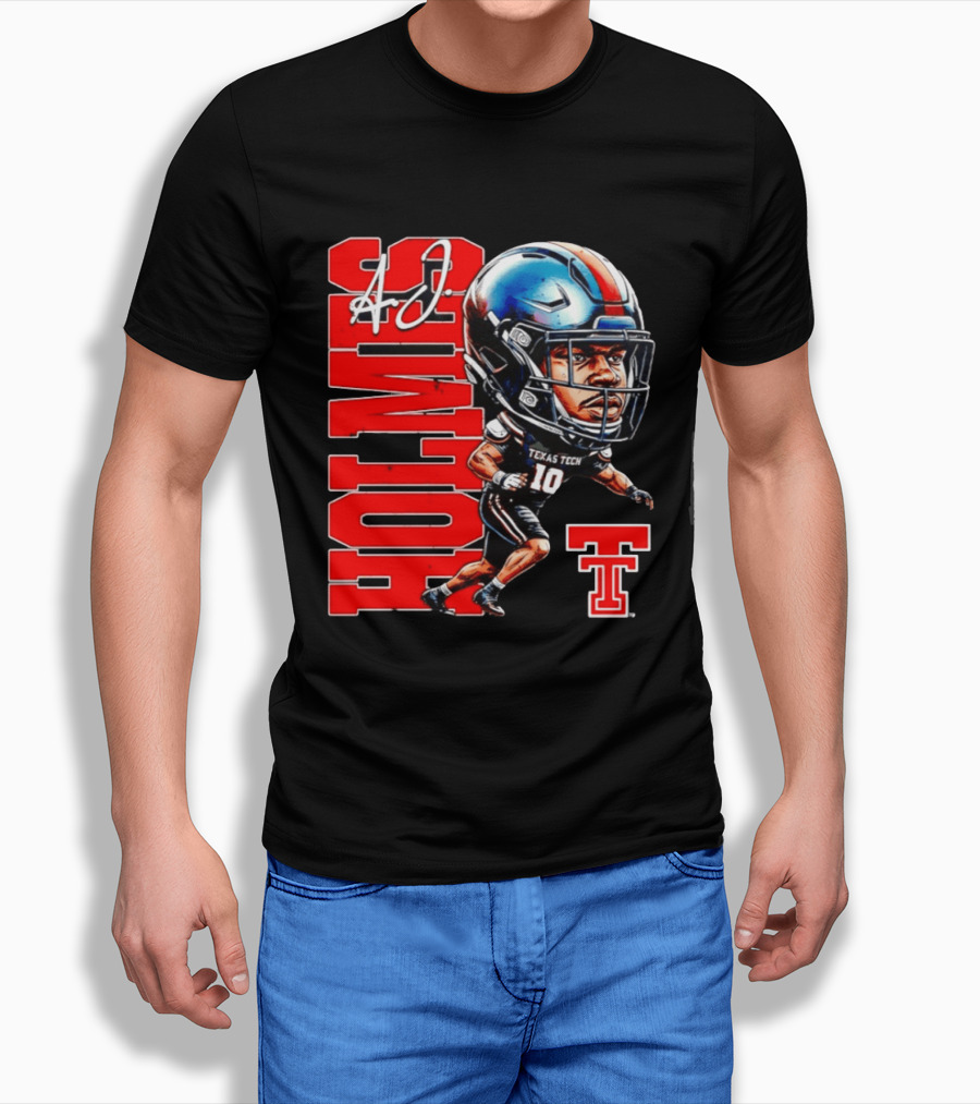 A.J. Holmes Jr Texas Tech Red Raiders Football FT NCAA Bobble Head T-Shirt