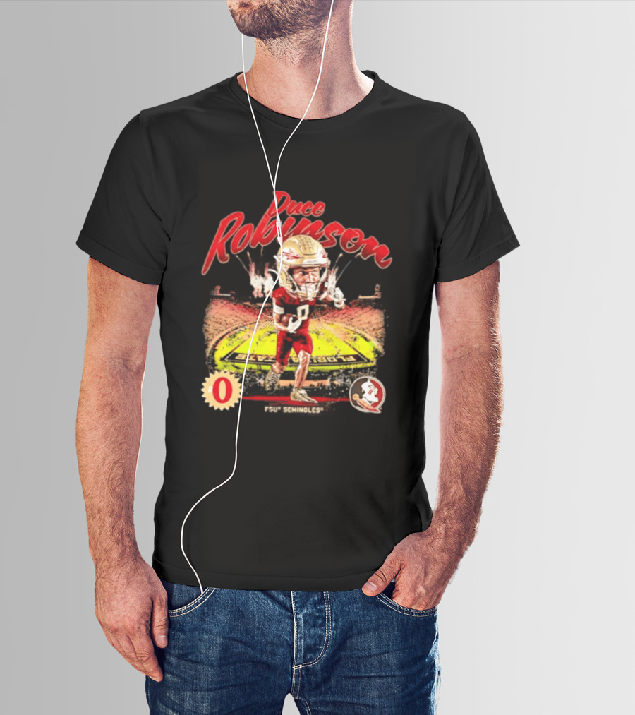 Duce Robinson Florida State Seminoles Football NCAA Stadium Caricature Number 0 T-Shirt