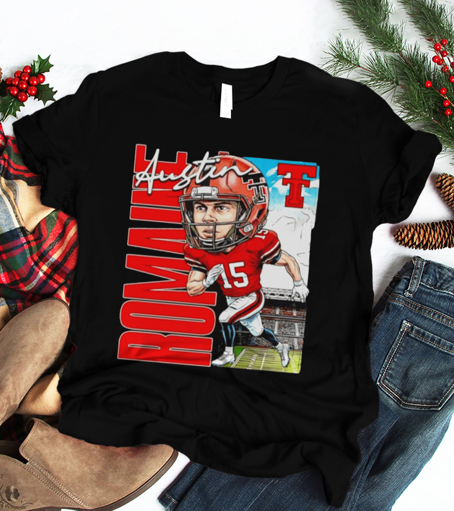 Austin Romaine Texas Tech Red Raiders Football NCAA Stadium Caricature T-Shirt