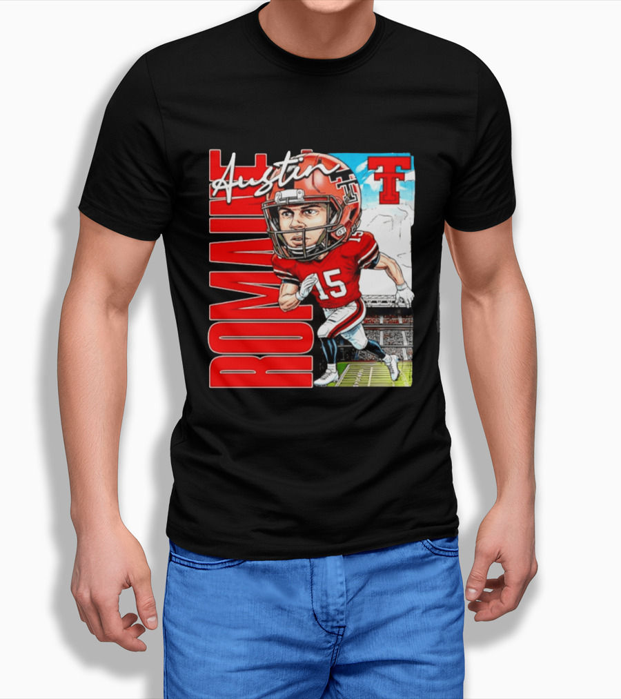 Austin Romaine Texas Tech Red Raiders Football NCAA Stadium Caricature T-Shirt
