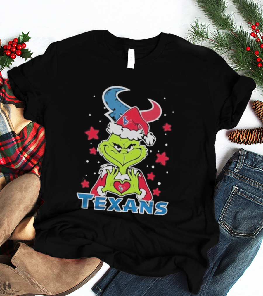 Houston Texans Grinch Love Hands Christmas Football 2026 T-Shirt