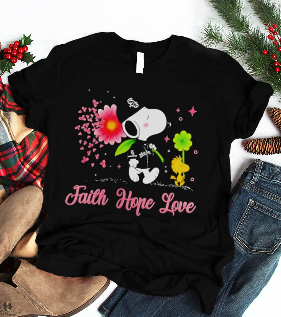Chicago White Sox Snoopy Faith Hope Love Breast Cancer Awareness 2026 T-Shirt
