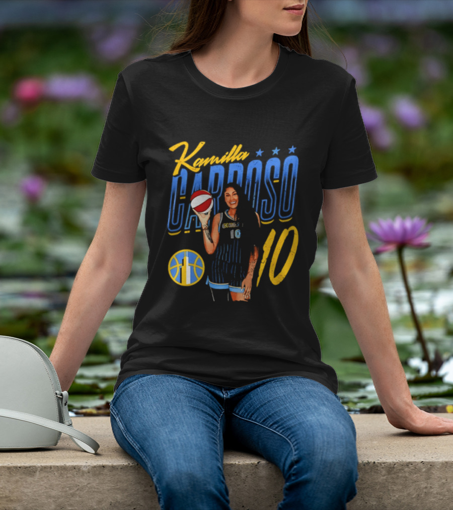 Kamilla Cardoso Chicago Sky 10 WNBA Player With Basketball T-Shirt