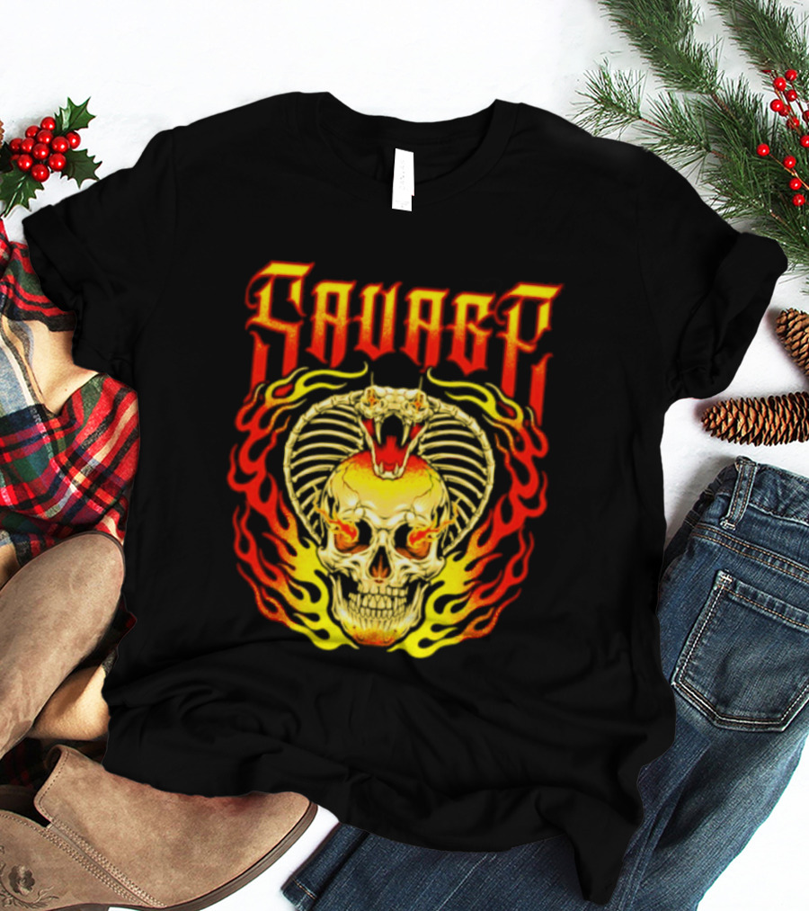 Savage Cobra Skull Fire Fusion Streetwear T-Shirt