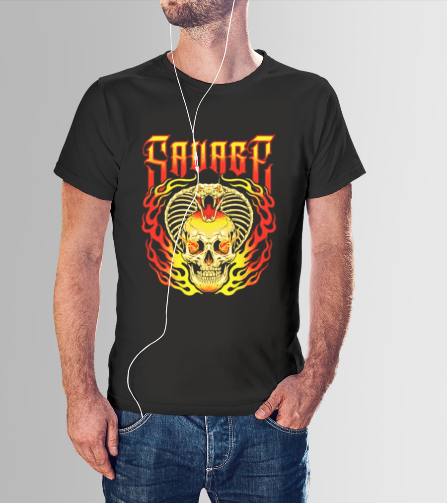 Savage Cobra Skull Fire Fusion Streetwear T-Shirt