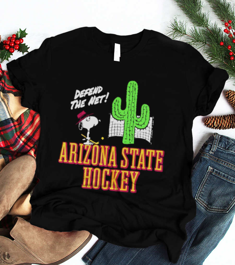 Defend The Net Arizona State Hockey Snoopy Cactus T-Shirt