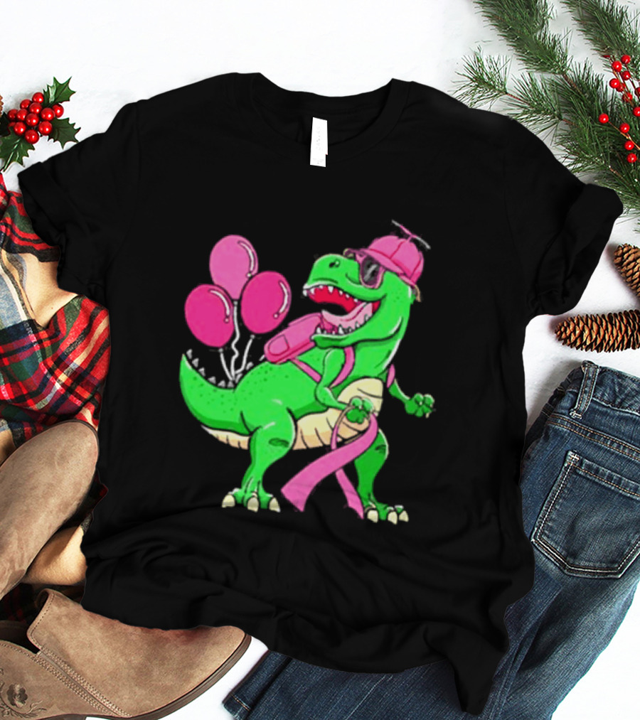T Rex Party With Pink Balloons And Ribbon Accessories T-Shirt