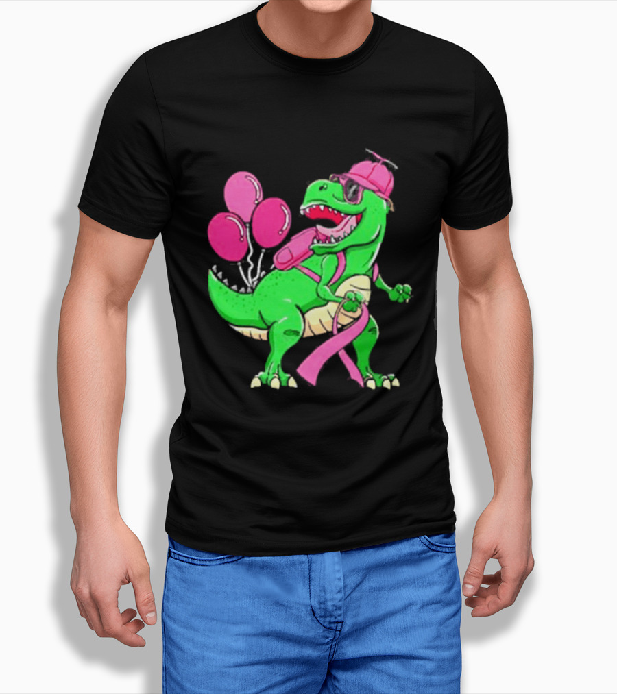 T Rex Party With Pink Balloons And Ribbon Accessories T-Shirt