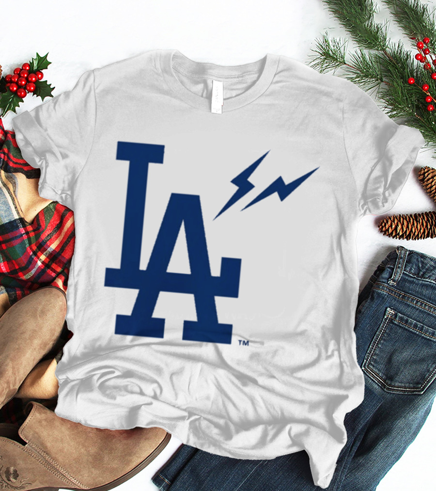 Los Angeles Dodgers Fragment Collaboration LA Thunder Lightning Bolt T-Shirt