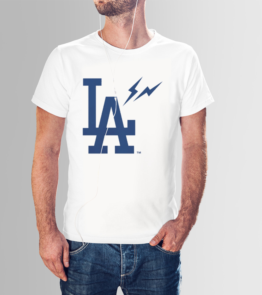Los Angeles Dodgers Fragment Collaboration LA Thunder Lightning Bolt T-Shirt