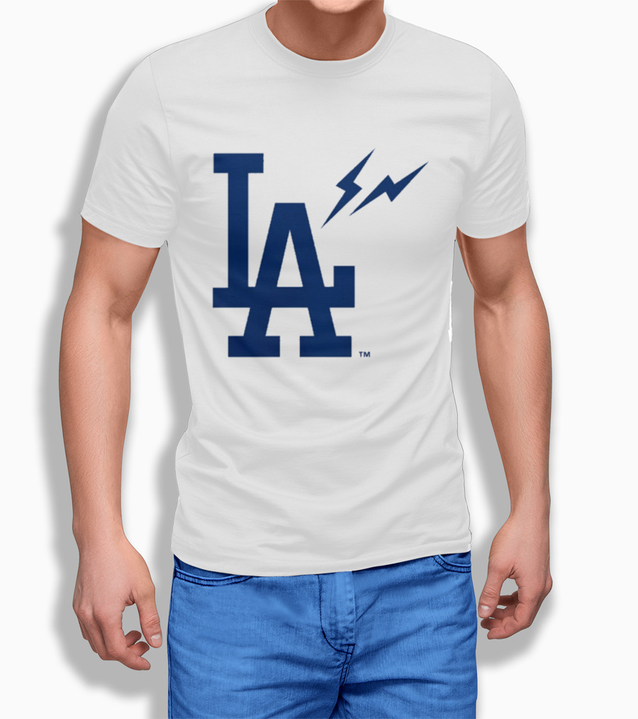 Los Angeles Dodgers Fragment Collaboration LA Thunder Lightning Bolt T-Shirt