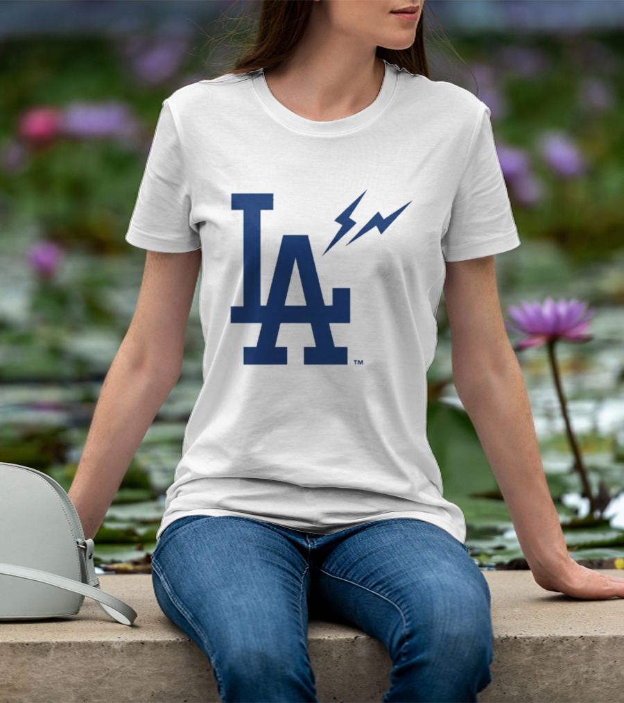 Los Angeles Dodgers Fragment Collaboration LA Thunder Lightning Bolt T-Shirt