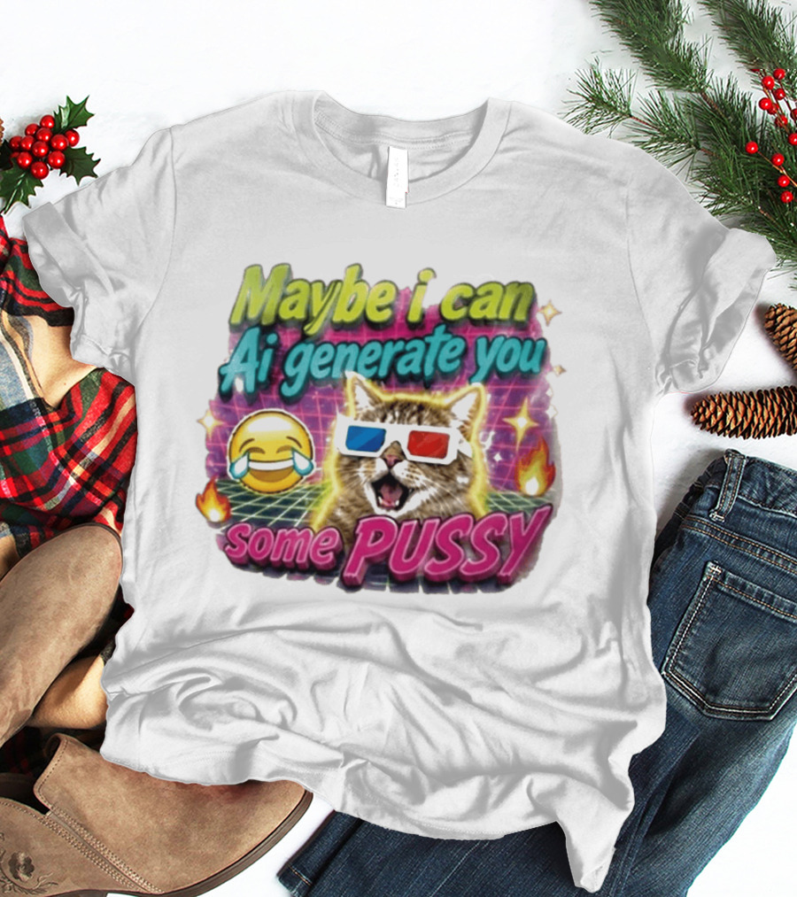 Maybe I Can Ai Generate You Some Pussy Emoji Cat 3D Glasses T-Shirt
