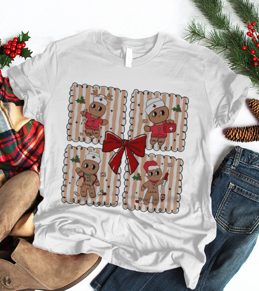 Preppy Nurse Gingerbread Christmas Holiday Medical T-Shirt