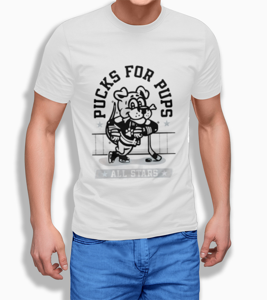 Pucks For Pups All Stars Hockey Dog With Hockey Stick T-Shirt