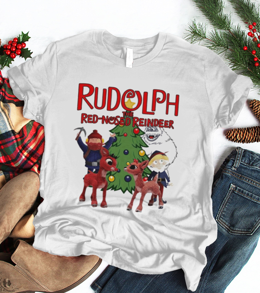 Rudolph The Red Nosed Reindeer Christmas Tree With Characters And Star T-Shirt