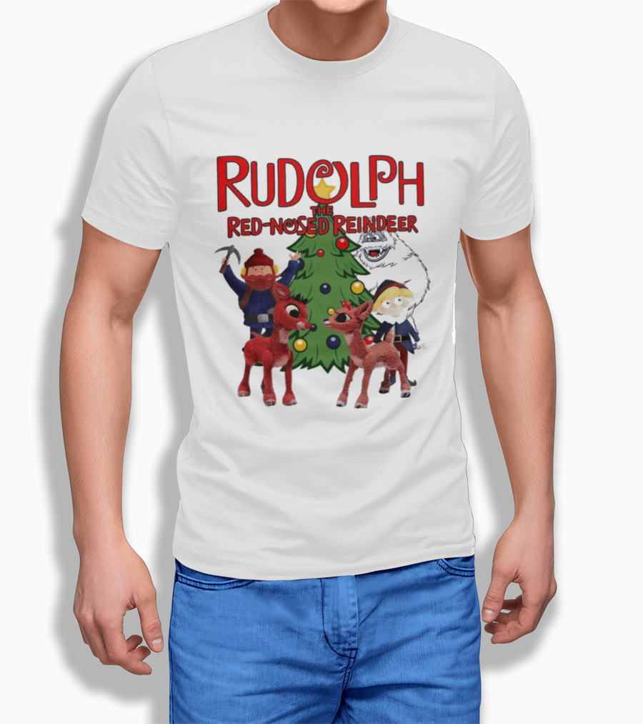 Rudolph The Red Nosed Reindeer Christmas Tree With Characters And Star T-Shirt