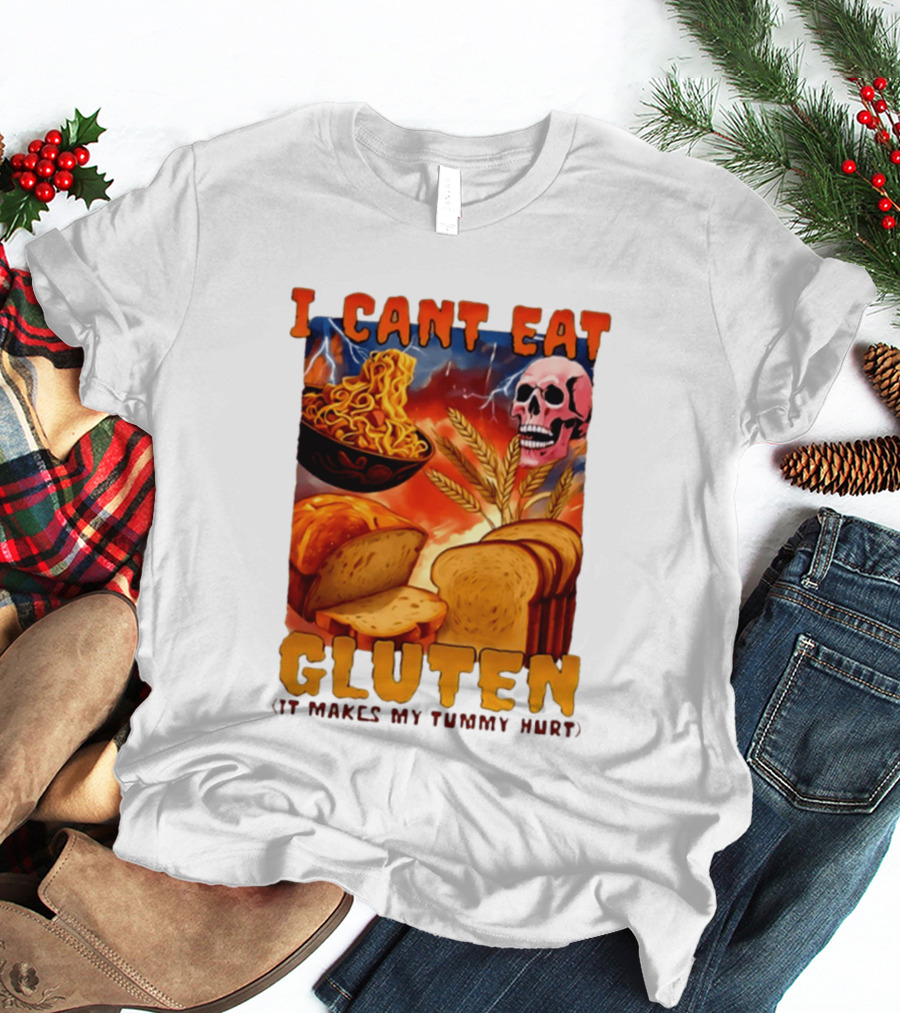 I Cant Eat Gluten Skull Bread Noodles Lightning T-Shirt