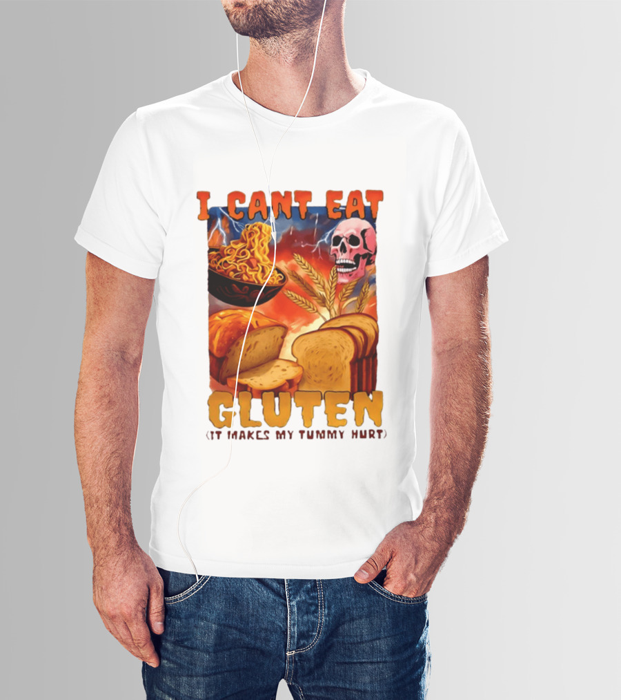 I Cant Eat Gluten Skull Bread Noodles Lightning T-Shirt