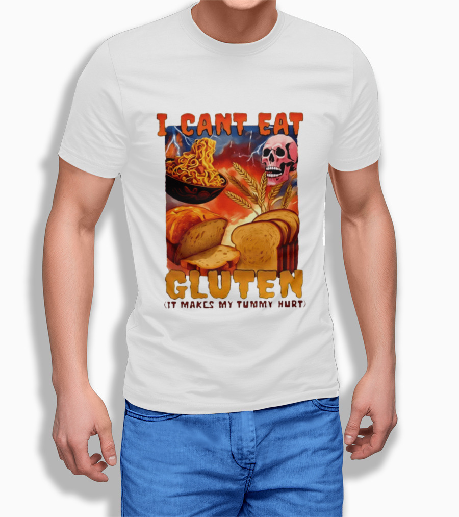 I Cant Eat Gluten Skull Bread Noodles Lightning T-Shirt