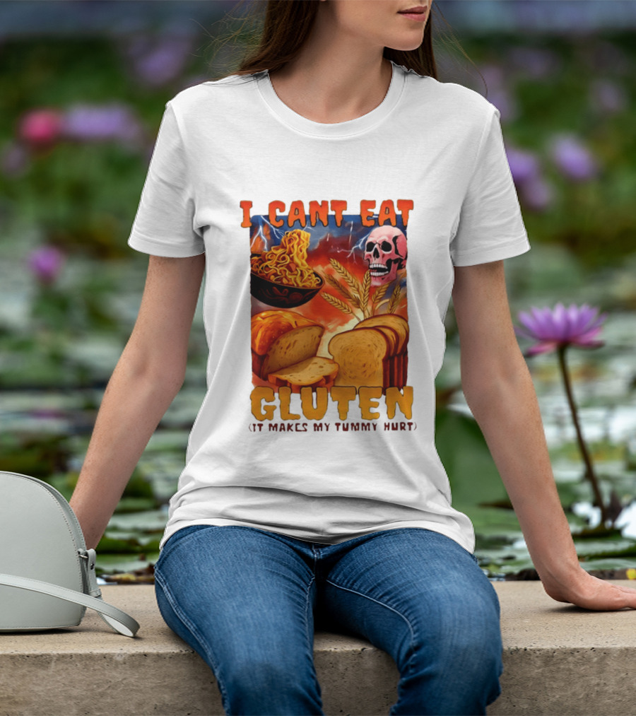 I Cant Eat Gluten Skull Bread Noodles Lightning T-Shirt