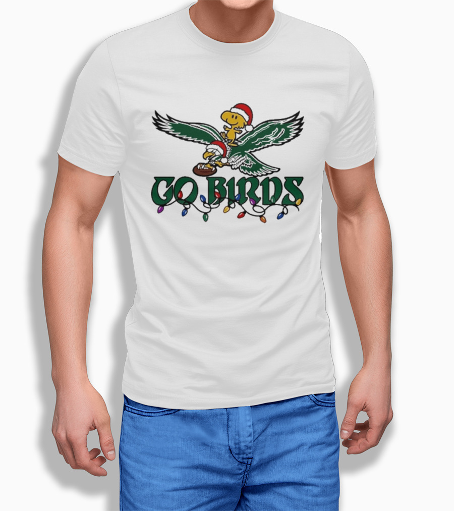 Snoopy And Woodstock Riding Philadelphia Eagles Christmas Go Birds T-Shirt