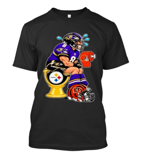 Baltimore Ravens Lamar Jackson On Steelers Toilet With Browns Toilet Paper And Bengals Helmet T-Shirt