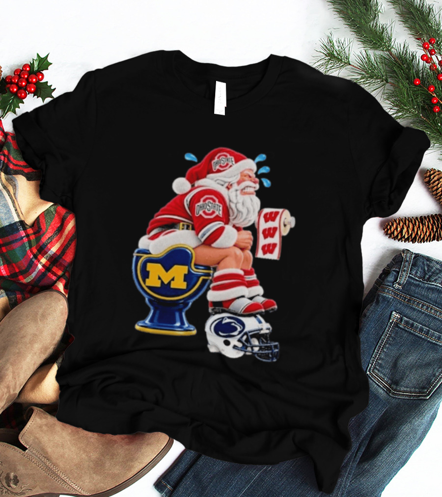 Big Ten College Football Santa Ohio State Michigan Penn State Wisconsin Christmas T-Shirt