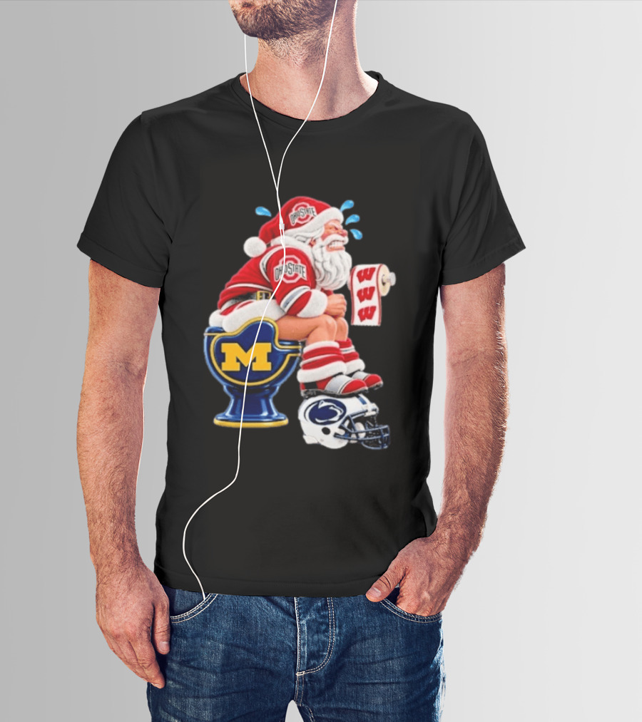 Big Ten College Football Santa Ohio State Michigan Penn State Wisconsin Christmas T-Shirt