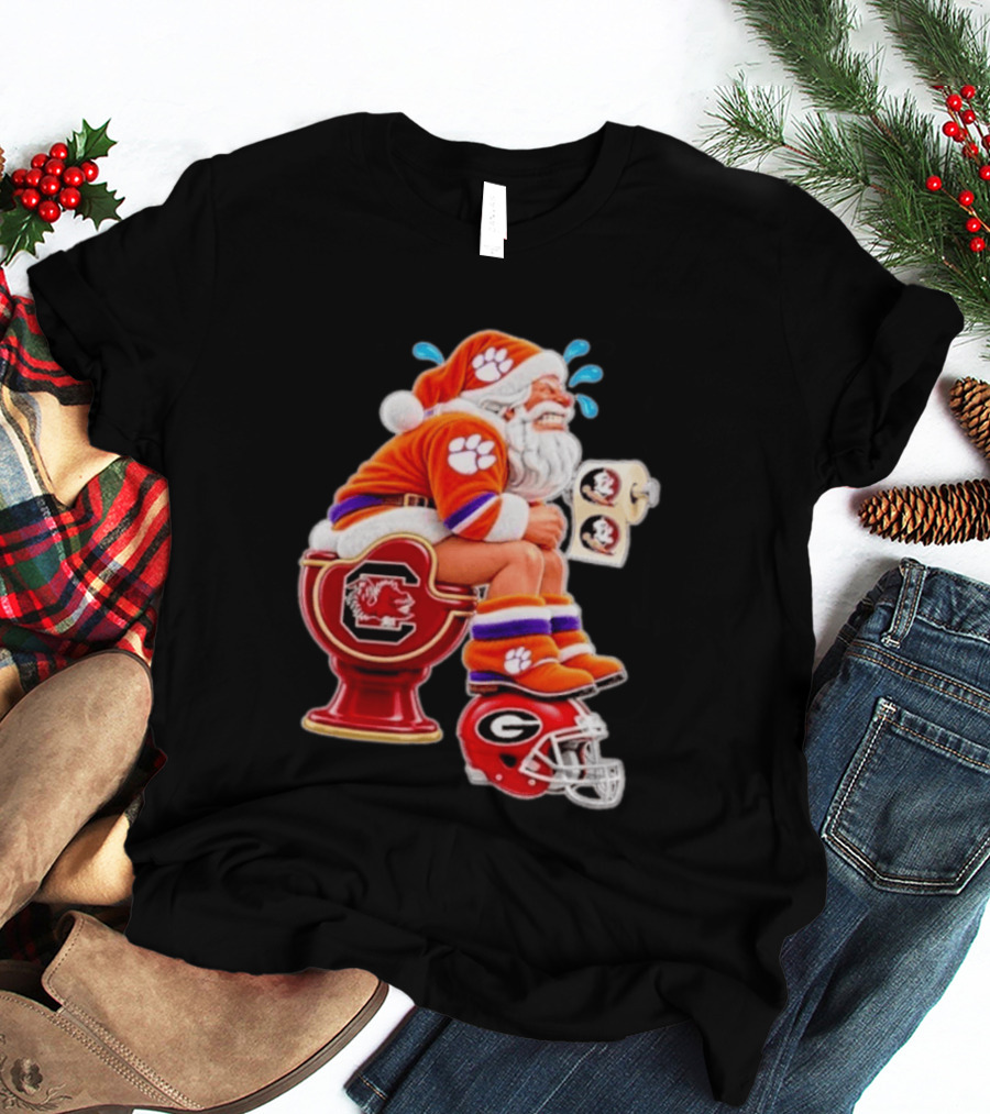 Clemson Tigers Santa South Carolina Gamecocks Georgia Bulldogs Florida State Christmas College Football T-Shirt