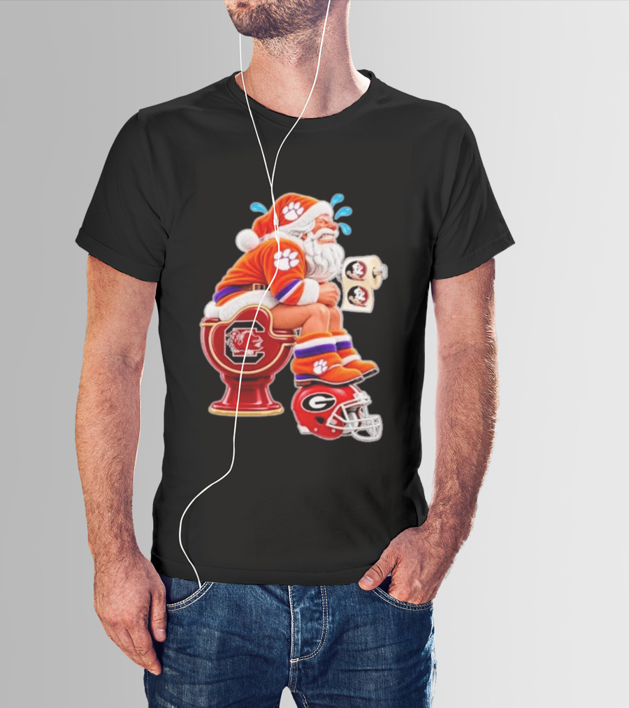Clemson Tigers Santa South Carolina Gamecocks Georgia Bulldogs Florida State Christmas College Football T-Shirt