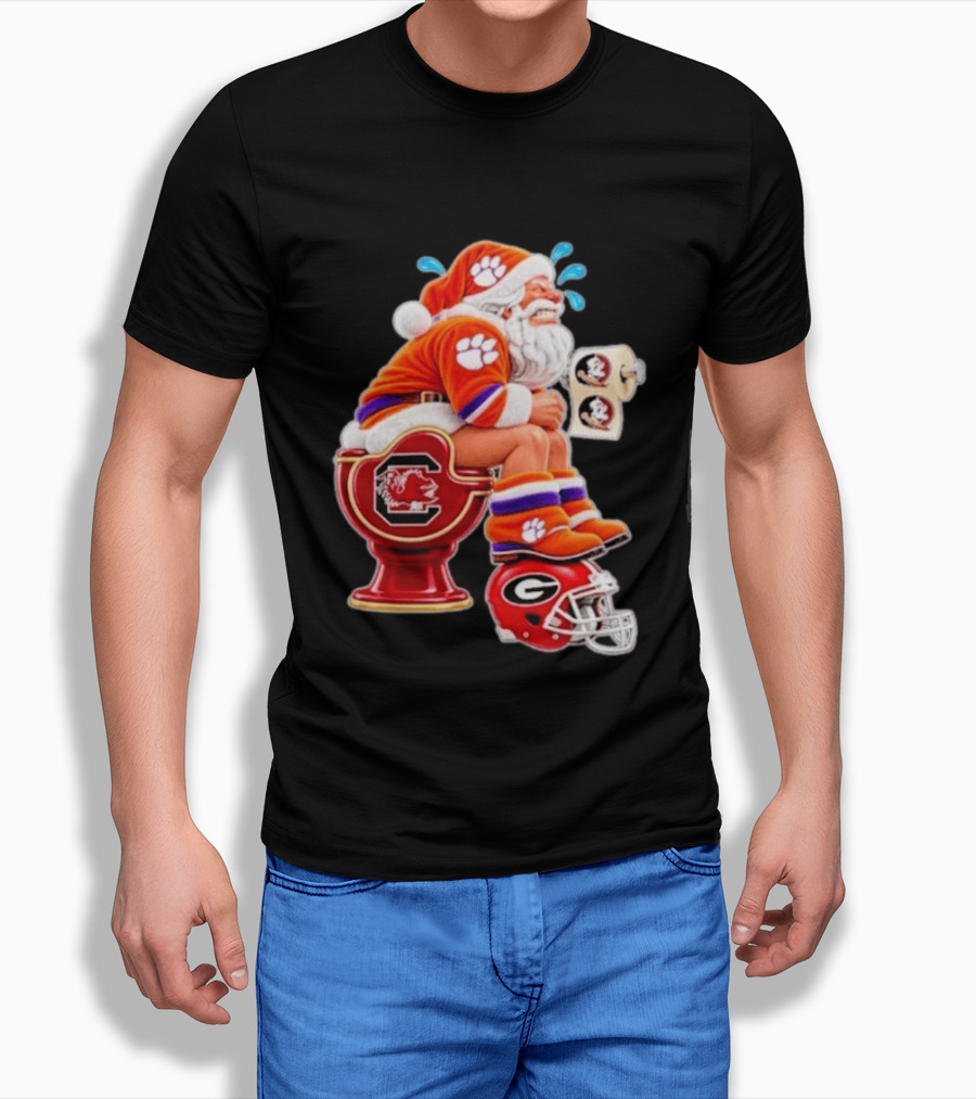 Clemson Tigers Santa South Carolina Gamecocks Georgia Bulldogs Florida State Christmas College Football T-Shirt