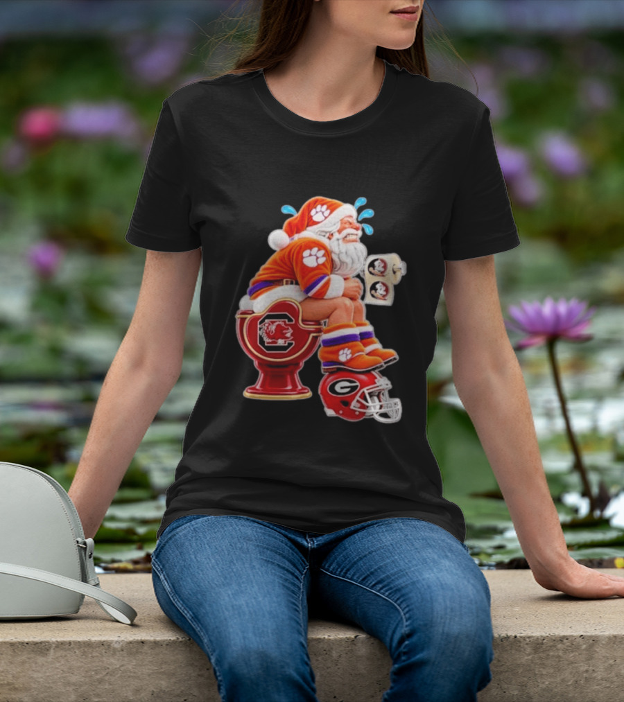 Clemson Tigers Santa South Carolina Gamecocks Georgia Bulldogs Florida State Christmas College Football T-Shirt