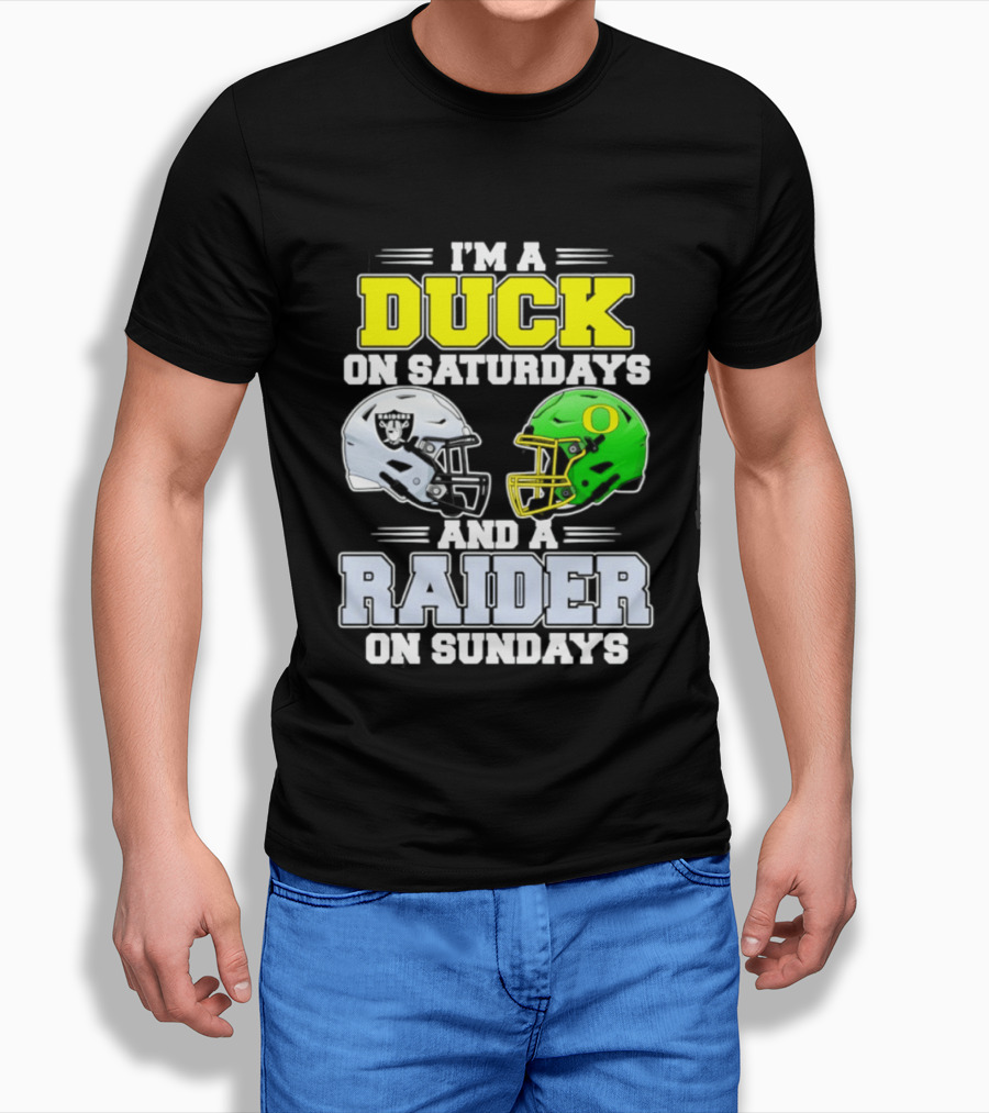 I'm A Duck On Saturdays And A Raider On Sundays Football Helmet T-Shirt